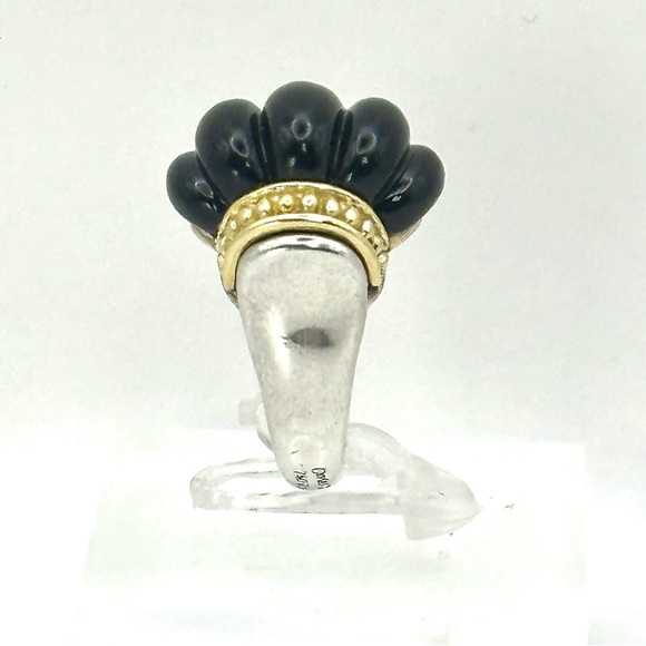 Lagos Caviar Fluted Black Onyx , Silver & 18 Kt Gold Ring Size 7 - Picture 6 of 12